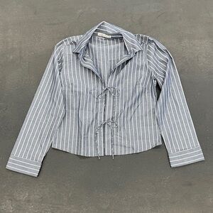 Abercrombie & Fitch Striped Blue Women's Tie Front Collared Top Size Small